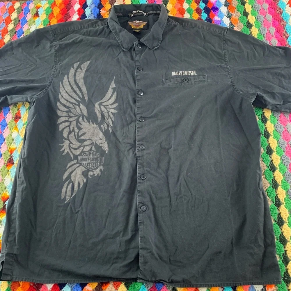 Harley-Davidson Y2K Oversized Menswear Eagle Pocket Embroidery Mechanic … - Picture 8 of 14